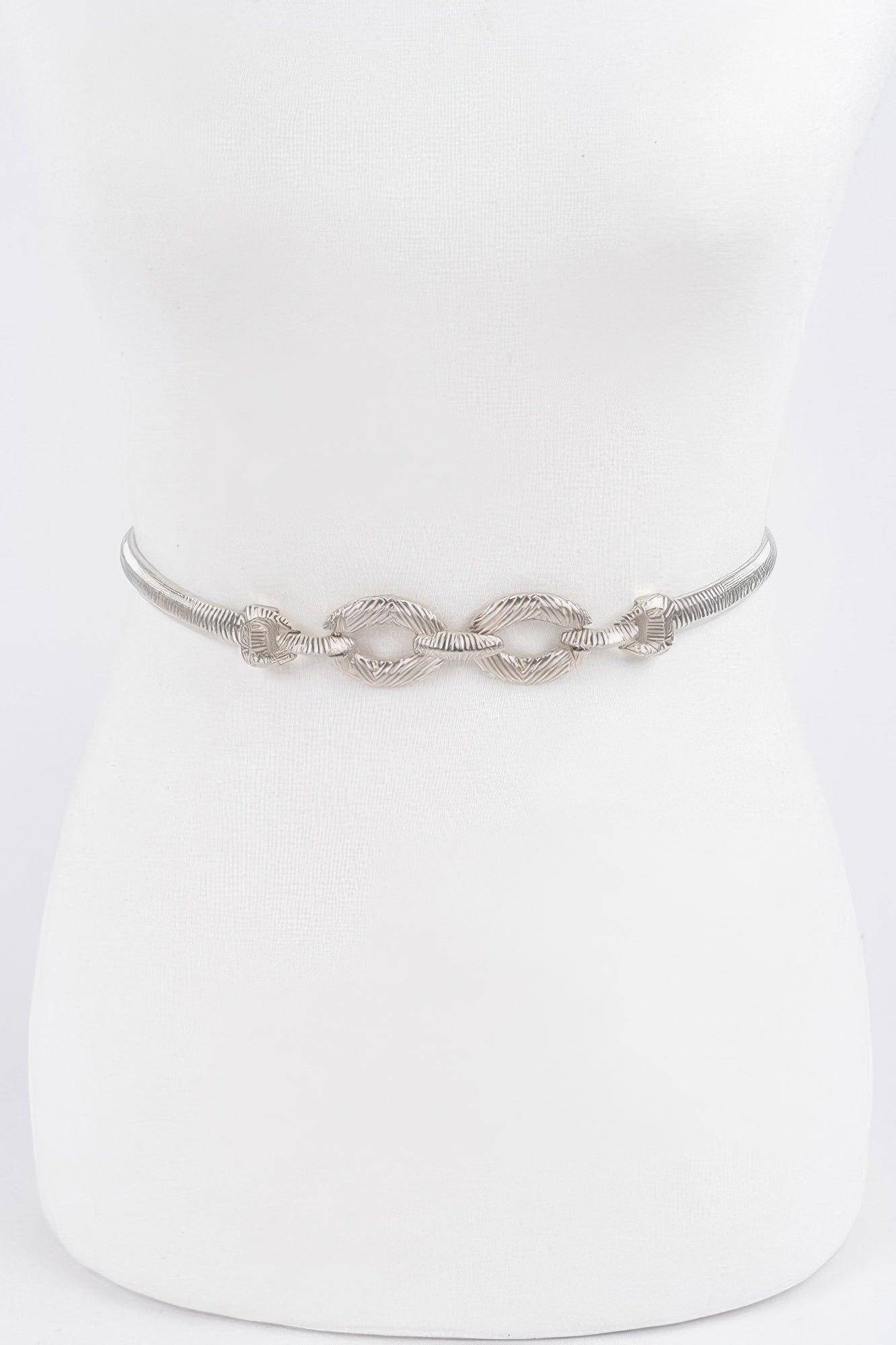 Metal Stretch Belt, silver-tone braided chain with oval links