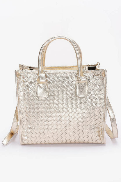 Metallic Braided Tote Bag - Tigbul's Variety Fashion Shop