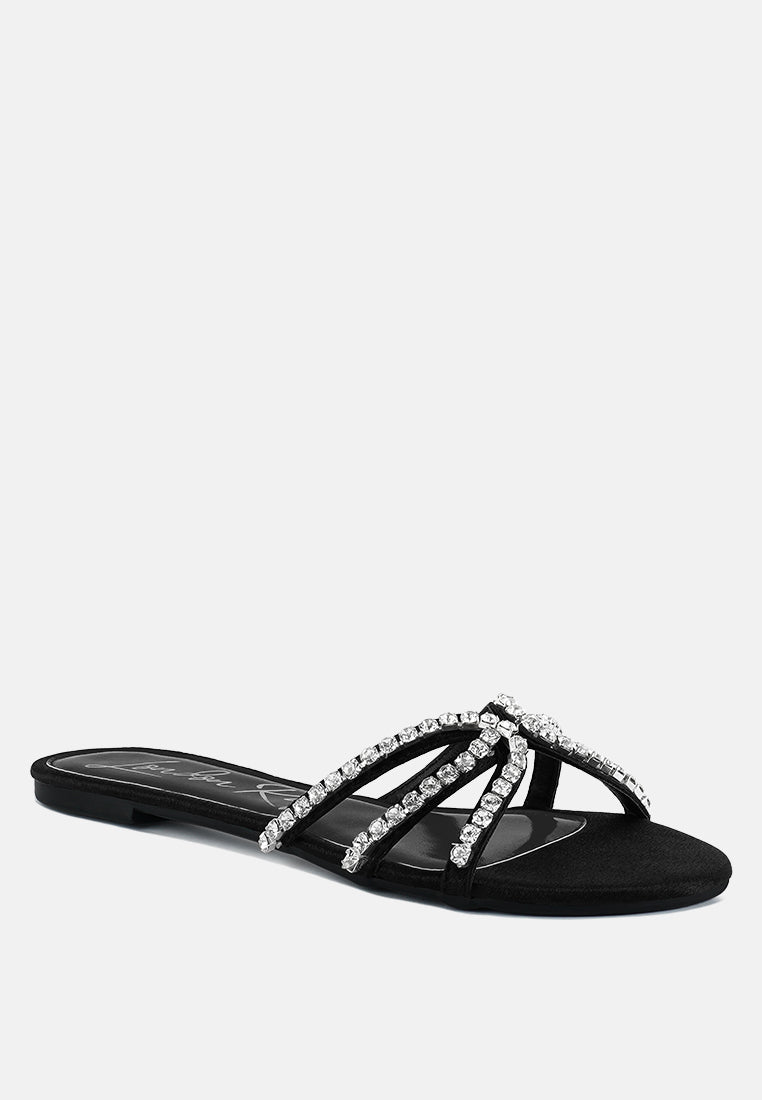 Mezzie Diamante Embellished Flat Sandals - Tigbul's Variety Fashion Shop