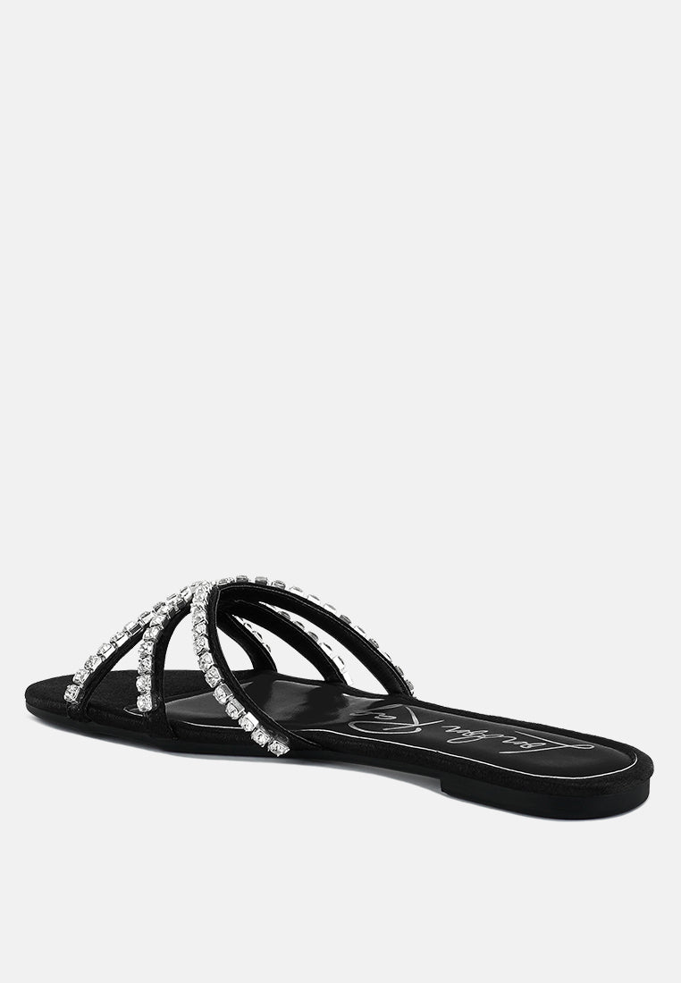 Mezzie Diamante Embellished Flat Sandals - Tigbul's Variety Fashion Shop