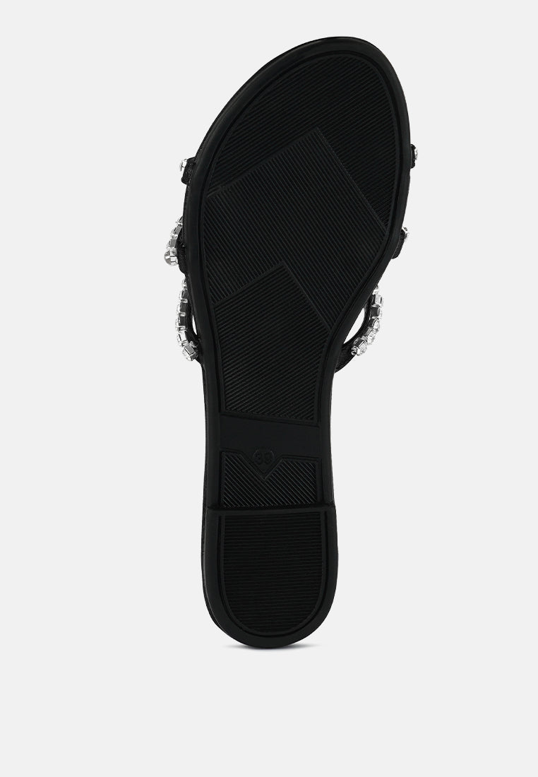 Mezzie Diamante Embellished Flat Sandals - Tigbul's Variety Fashion Shop