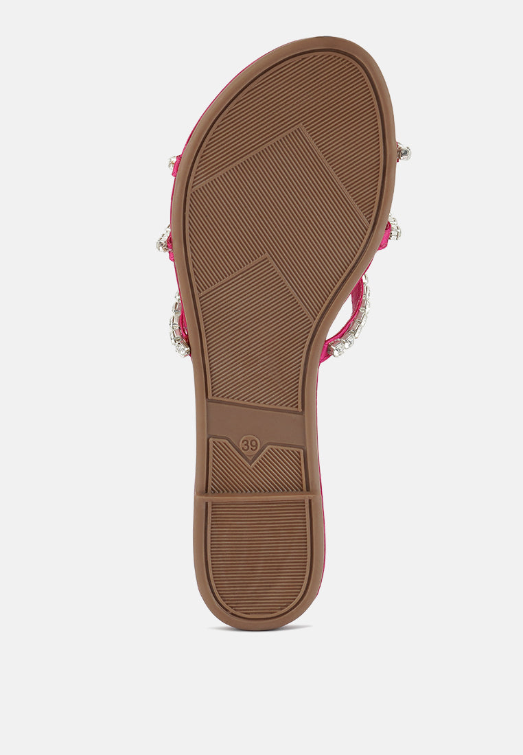 Mezzie Diamante Embellished Flat Sandals - Tigbul's Variety Fashion Shop