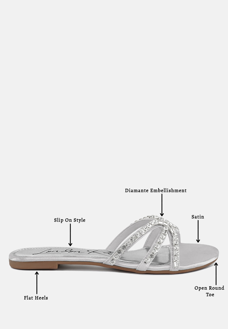 Mezzie Diamante Embellished Flat Sandals - Tigbul's Variety Fashion Shop
