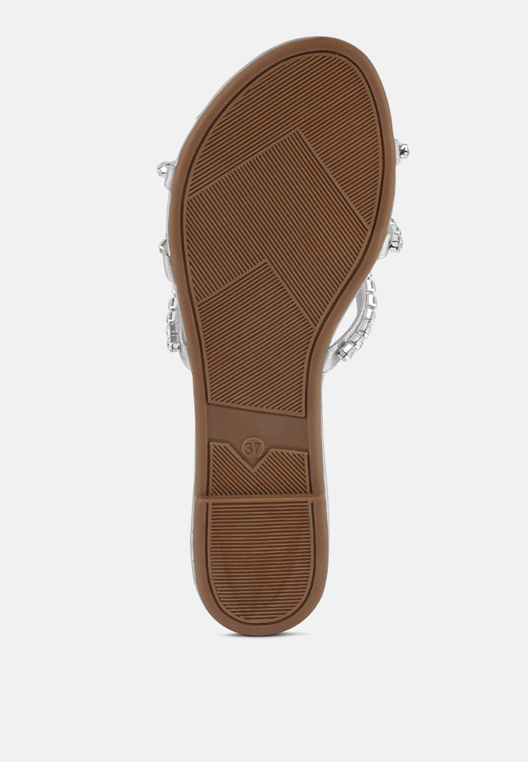 Mezzie Diamante Embellished Flat Sandals - Tigbul's Variety Fashion Shop