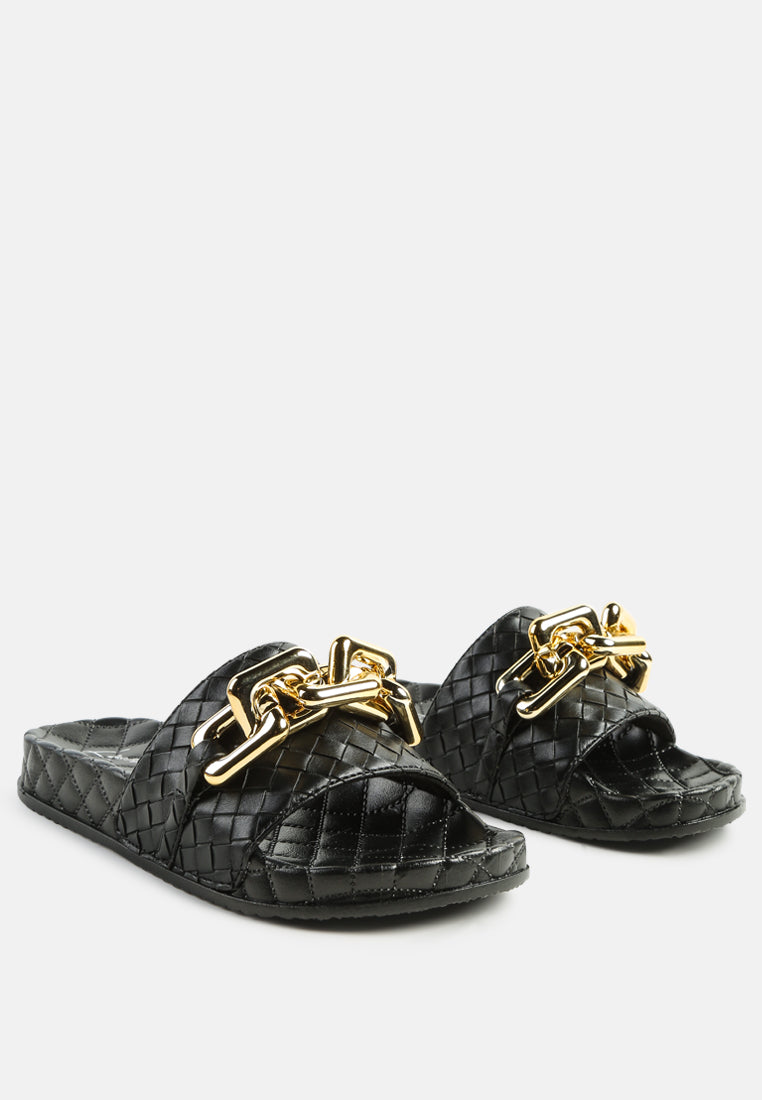Miami Shot Bling Chain Strap Woven Slip On Flats - Tigbul's Variety Fashion Shop