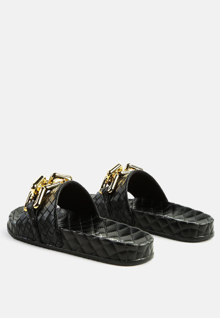 Miami Shot Bling Chain Strap Woven Slip On Flats - Tigbul's Variety Fashion Shop