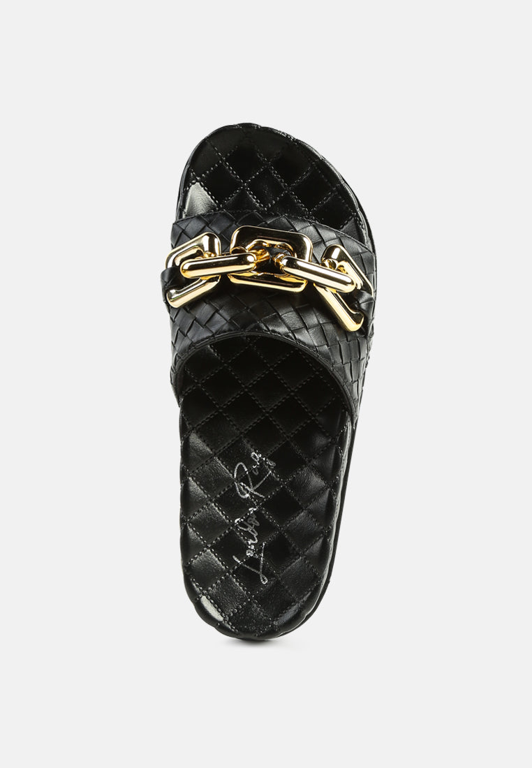 Miami Shot Bling Chain Strap Woven Slip On Flats - Tigbul's Variety Fashion Shop