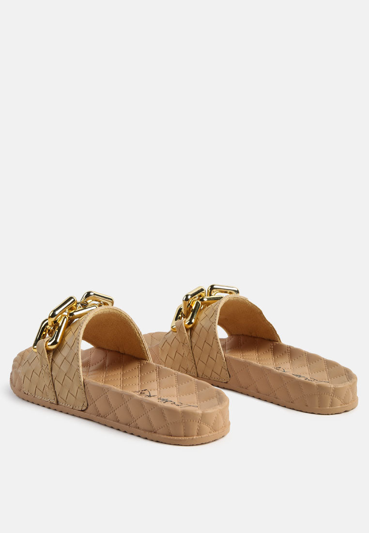 Miami Shot Bling Chain Strap Woven Slip On Flats - Tigbul's Variety Fashion Shop