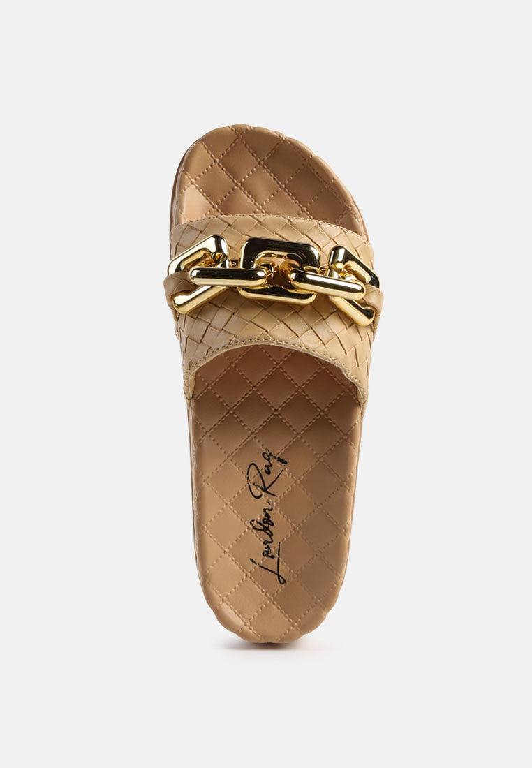 Miami Shot Bling Chain Strap Woven Slip On Flats - Tigbul's Variety Fashion Shop