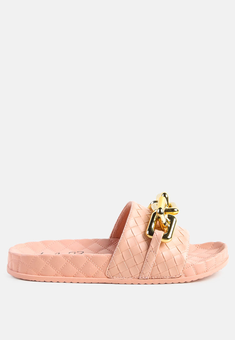 Miami Shot Bling Chain Strap Woven Slip On Flats - Tigbul's Variety Fashion Shop