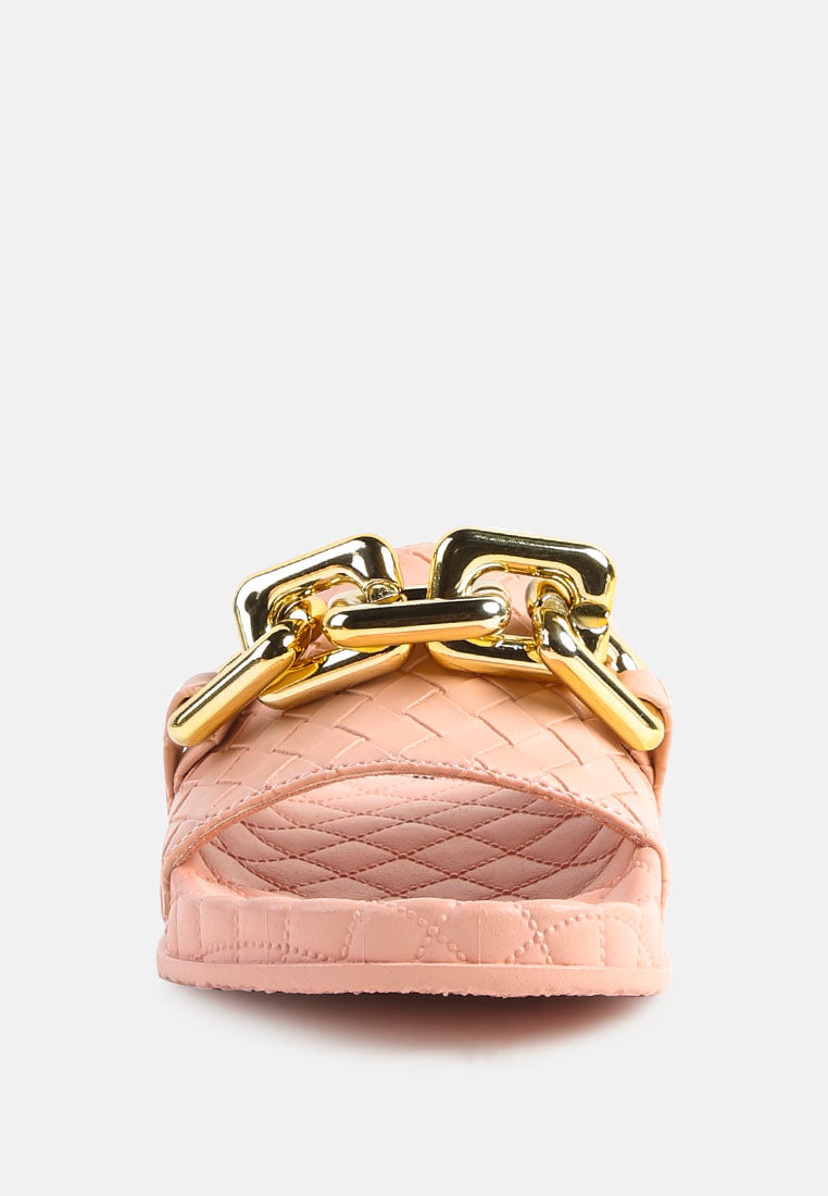 Miami Shot Bling Chain Strap Woven Slip On Flats - Tigbul's Variety Fashion Shop