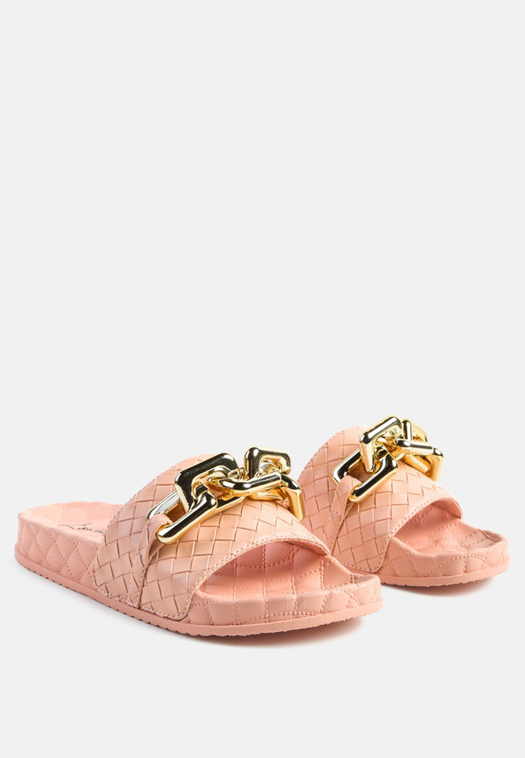Miami Shot Bling Chain Strap Woven Slip On Flats - Tigbul's Variety Fashion Shop