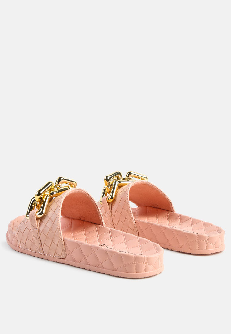 Miami Shot Bling Chain Strap Woven Slip On Flats - Tigbul's Variety Fashion Shop