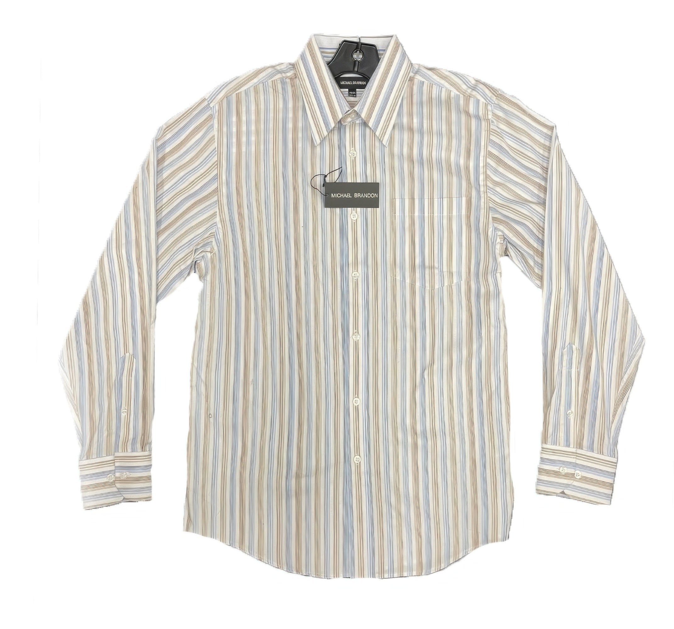 Michael Brandon long-sleeve striped shirt in blue-and-cream vertical stripes