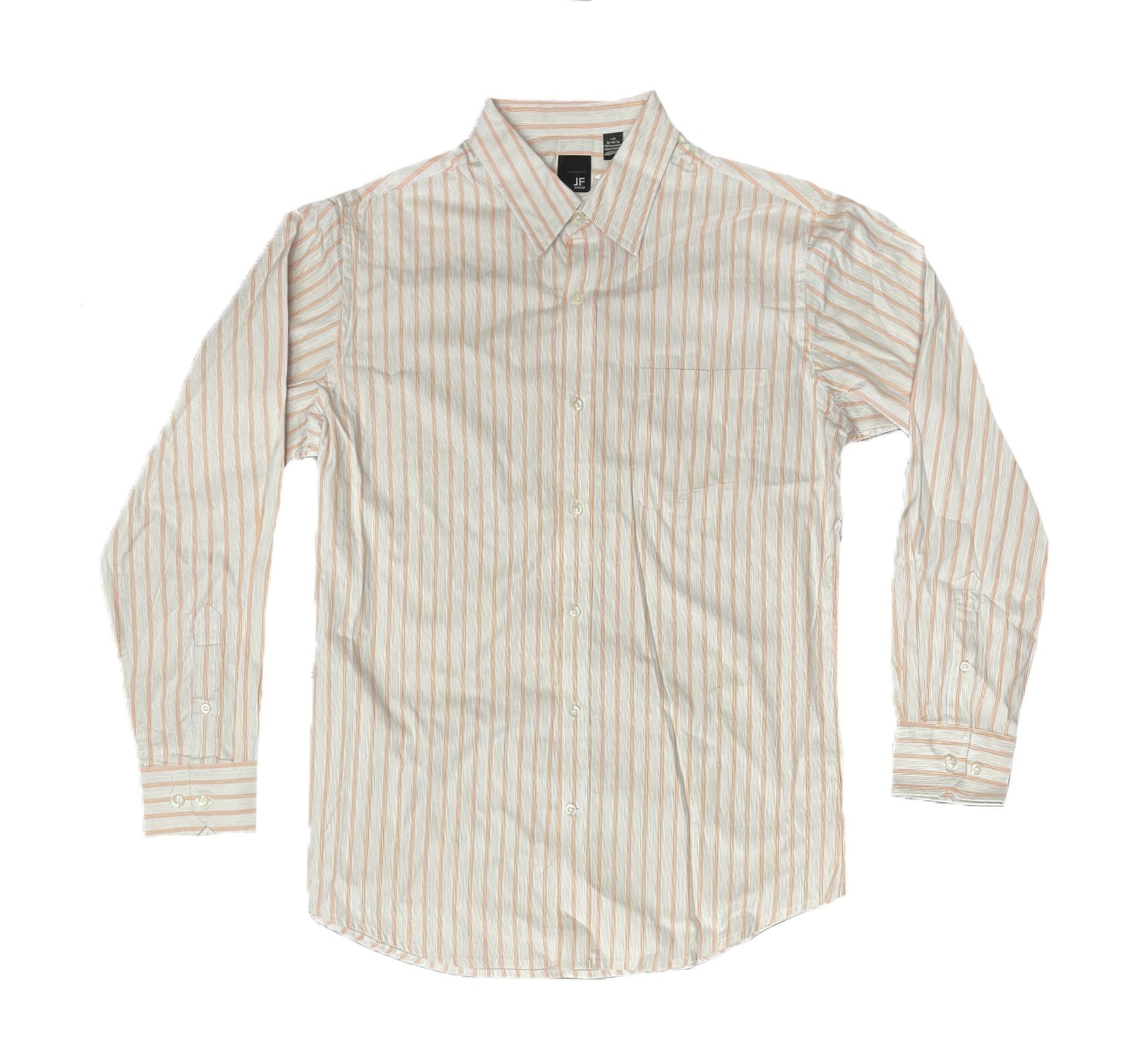 Long-sleeve striped shirt in sand with light coral vertical stripes