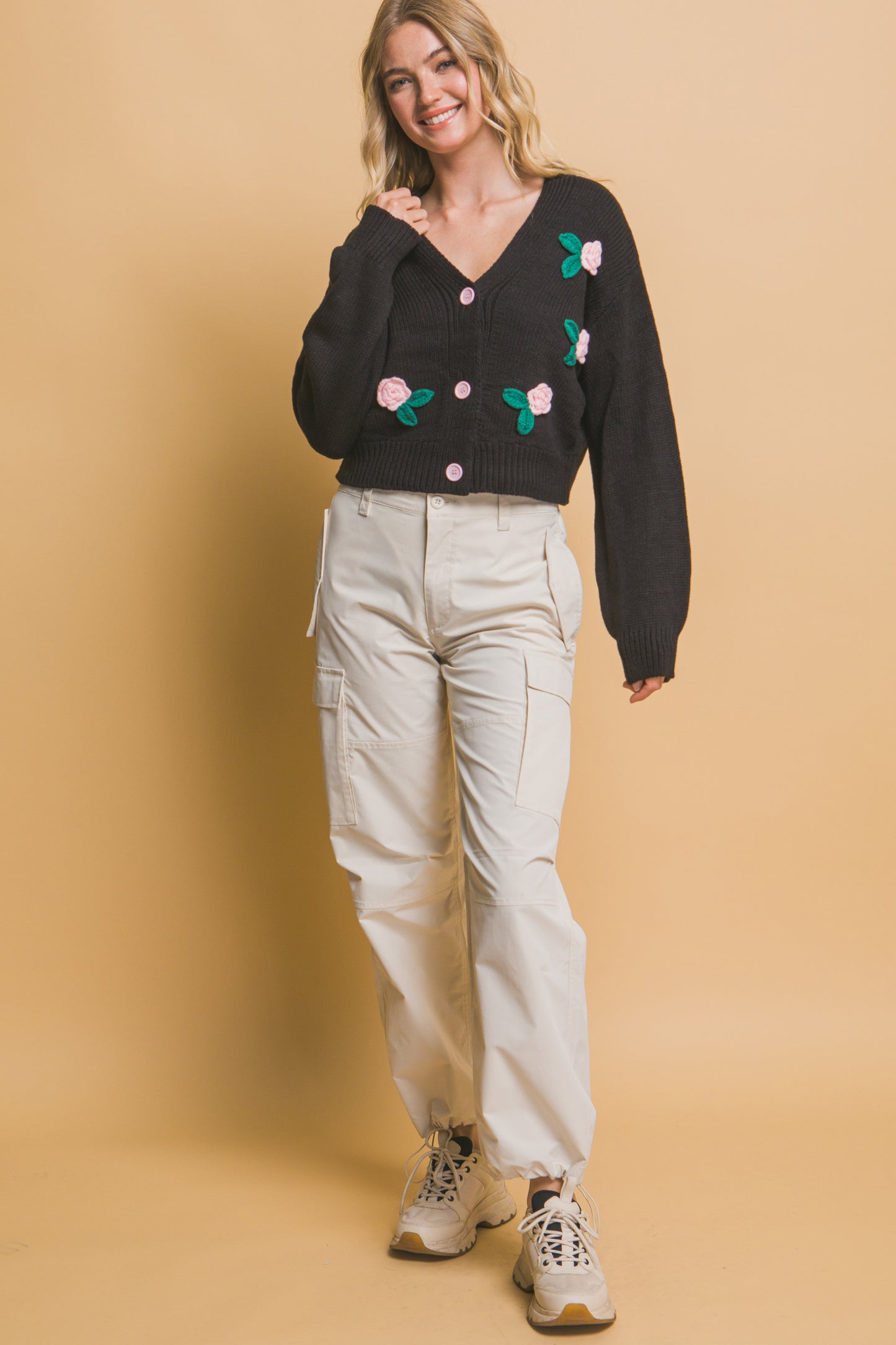Mid cropped flower cardigan - Tigbul's Variety Fashion Shop