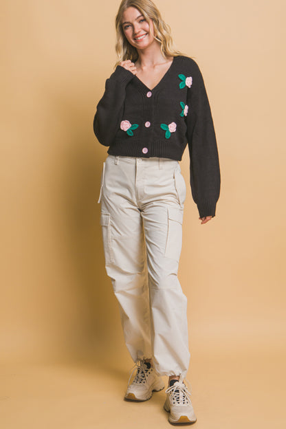 Mid cropped flower cardigan - Tigbul's Variety Fashion Shop
