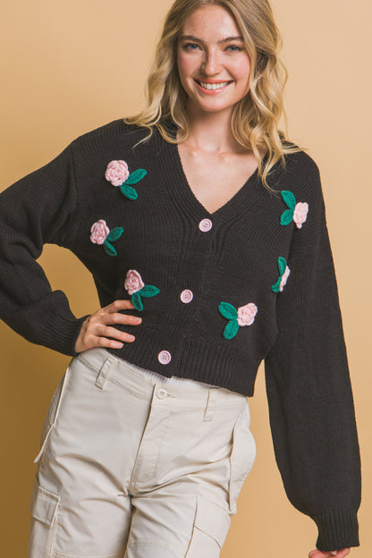 Mid cropped flower cardigan - Tigbul's Variety Fashion Shop