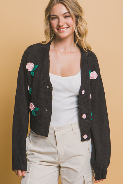 Mid cropped flower cardigan - Tigbul's Variety Fashion Shop