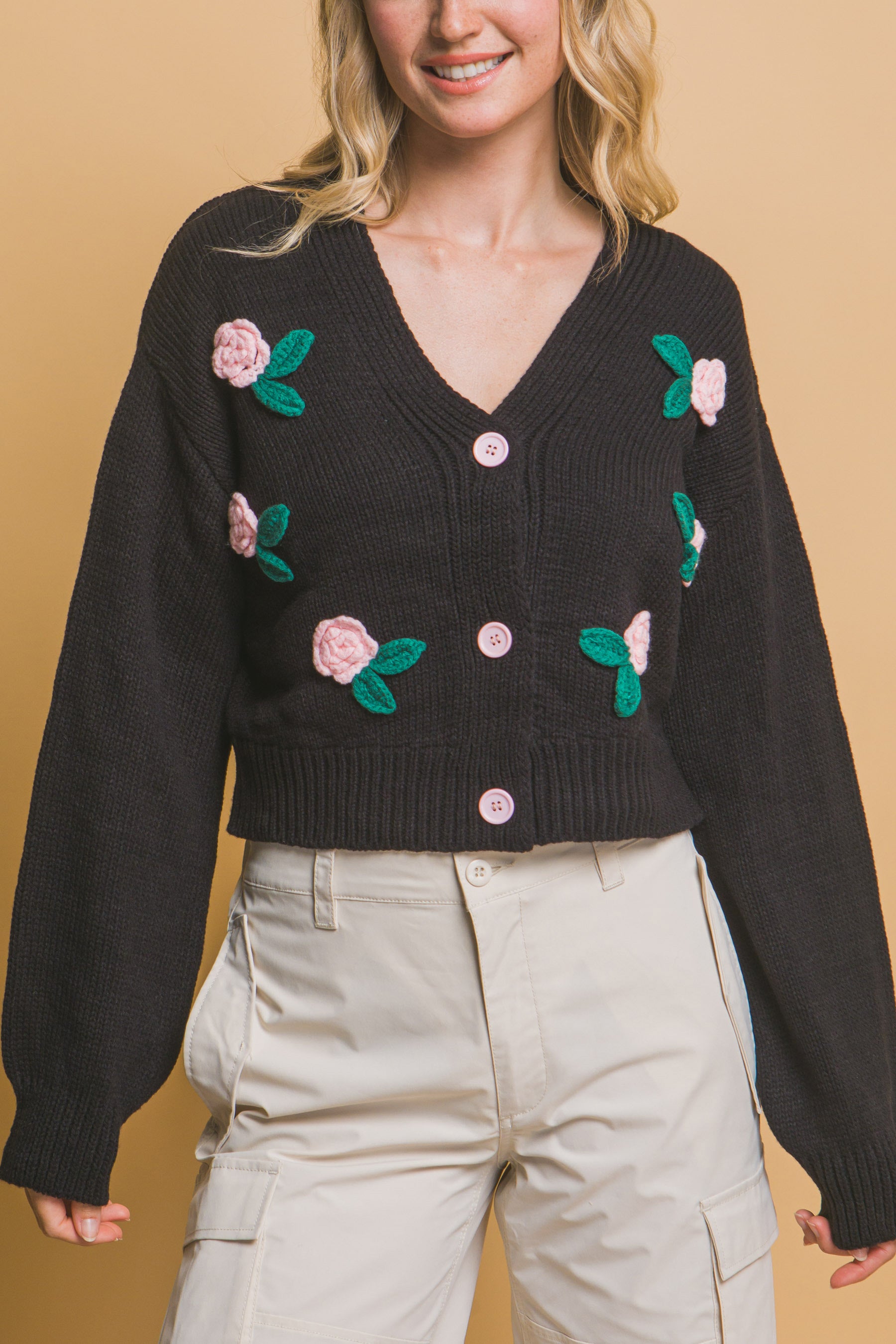 Mid cropped flower cardigan - Tigbul's Variety Fashion Shop