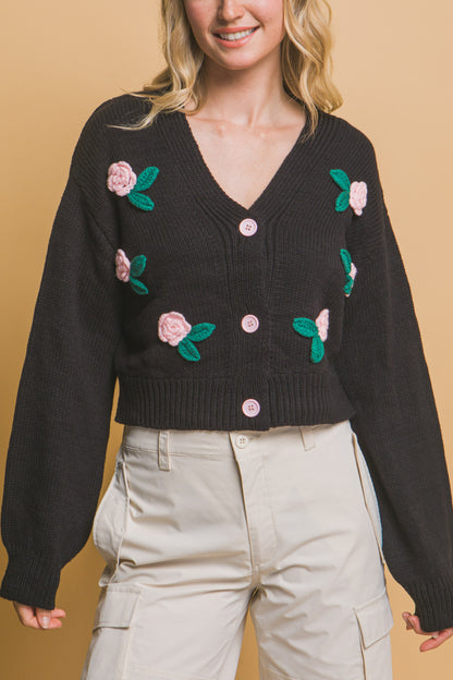 Mid cropped flower cardigan - Tigbul's Variety Fashion Shop