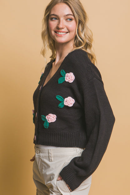 Mid cropped flower cardigan - Tigbul's Variety Fashion Shop