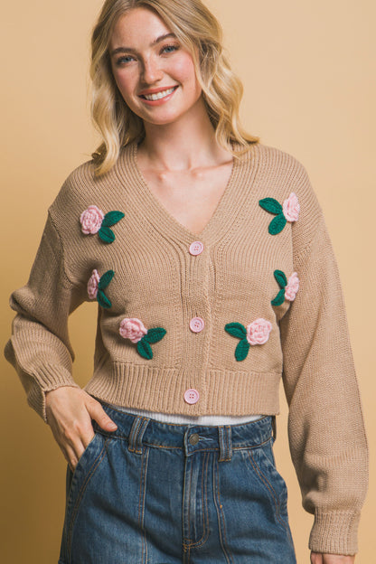 Mid cropped flower cardigan - Tigbul's Variety Fashion Shop