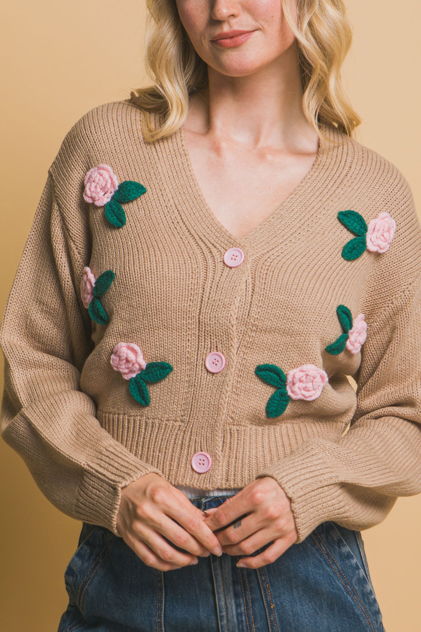 Mid cropped flower cardigan - Tigbul's Variety Fashion Shop