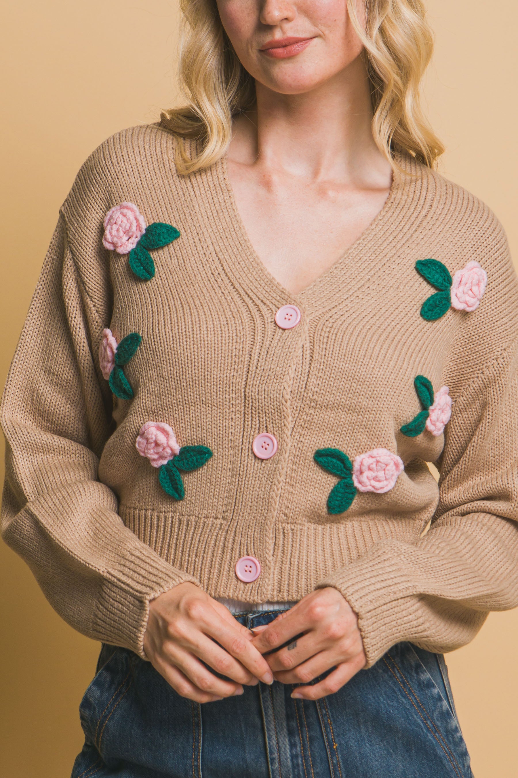 Mid cropped flower cardigan - Tigbul's Variety Fashion Shop