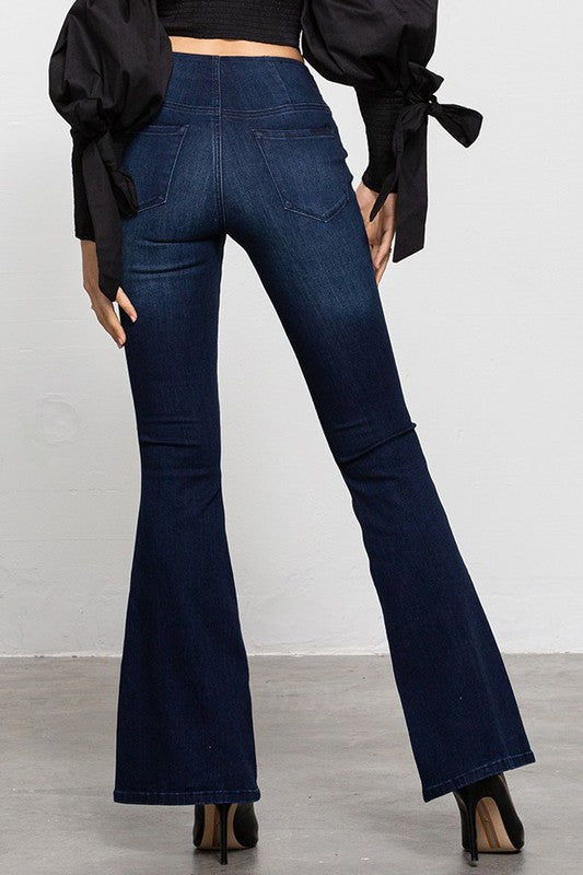Mid Rise Banded Wider Flare Jeans - Tigbul's Variety Fashion Shop