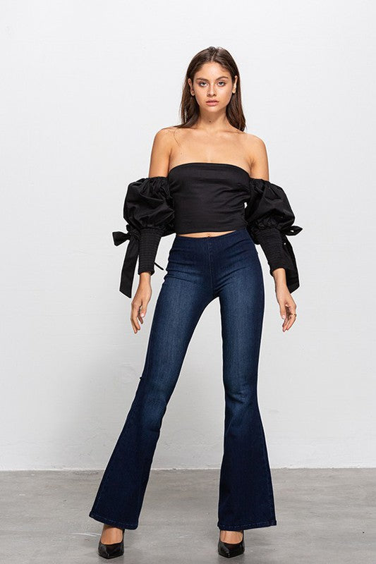 Mid Rise Banded Wider Flare Jeans - Tigbul's Variety Fashion Shop