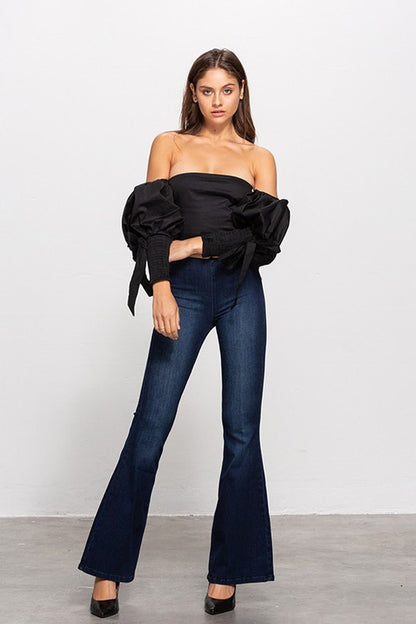 Mid Rise Banded Wider Flare Jeans - Tigbul's Variety Fashion Shop