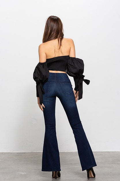 Mid Rise Banded Wider Flare Jeans - Tigbul's Variety Fashion Shop