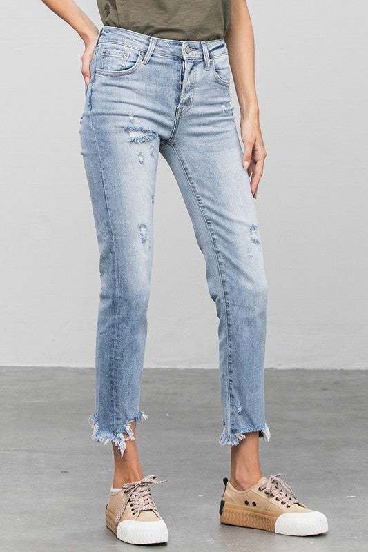 Mid Rise Raw Hem Straight Jeans - Tigbul's Variety Fashion Shop