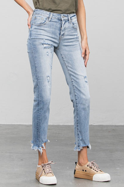 Mid Rise Raw Hem Straight Jeans - Tigbul's Variety Fashion Shop