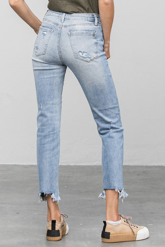 Mid Rise Raw Hem Straight Jeans - Tigbul's Variety Fashion Shop