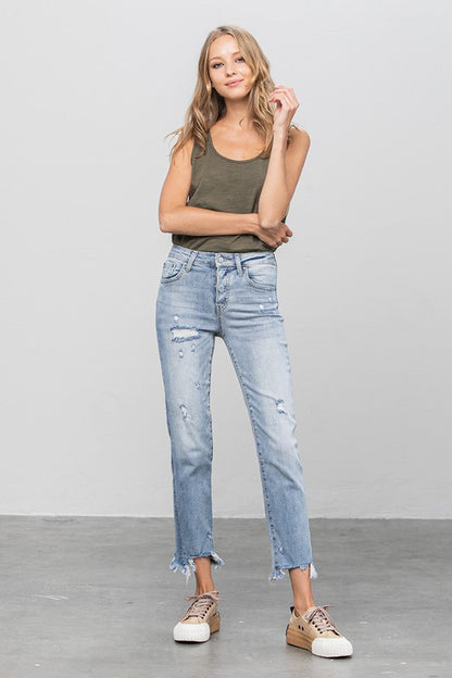 Mid Rise Raw Hem Straight Jeans - Tigbul's Variety Fashion Shop