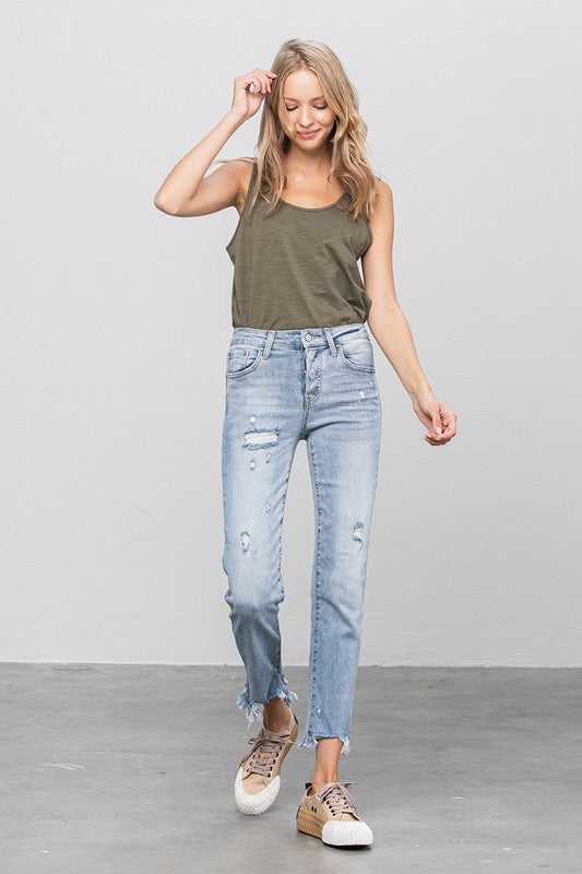 Mid Rise Raw Hem Straight Jeans - Tigbul's Variety Fashion Shop