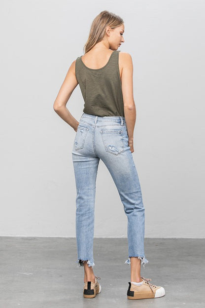 Mid Rise Raw Hem Straight Jeans - Tigbul's Variety Fashion Shop