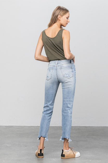 Mid Rise Raw Hem Straight Jeans - Tigbul's Variety Fashion Shop