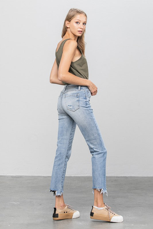 Mid Rise Raw Hem Straight Jeans - Tigbul's Variety Fashion Shop