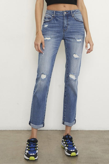 Mid Rise Slim Boyfriend Jeans - Tigbul's Variety Fashion Shop