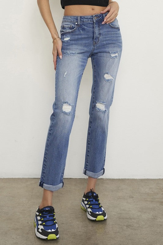 Mid Rise Slim Boyfriend Jeans - Tigbul's Variety Fashion Shop