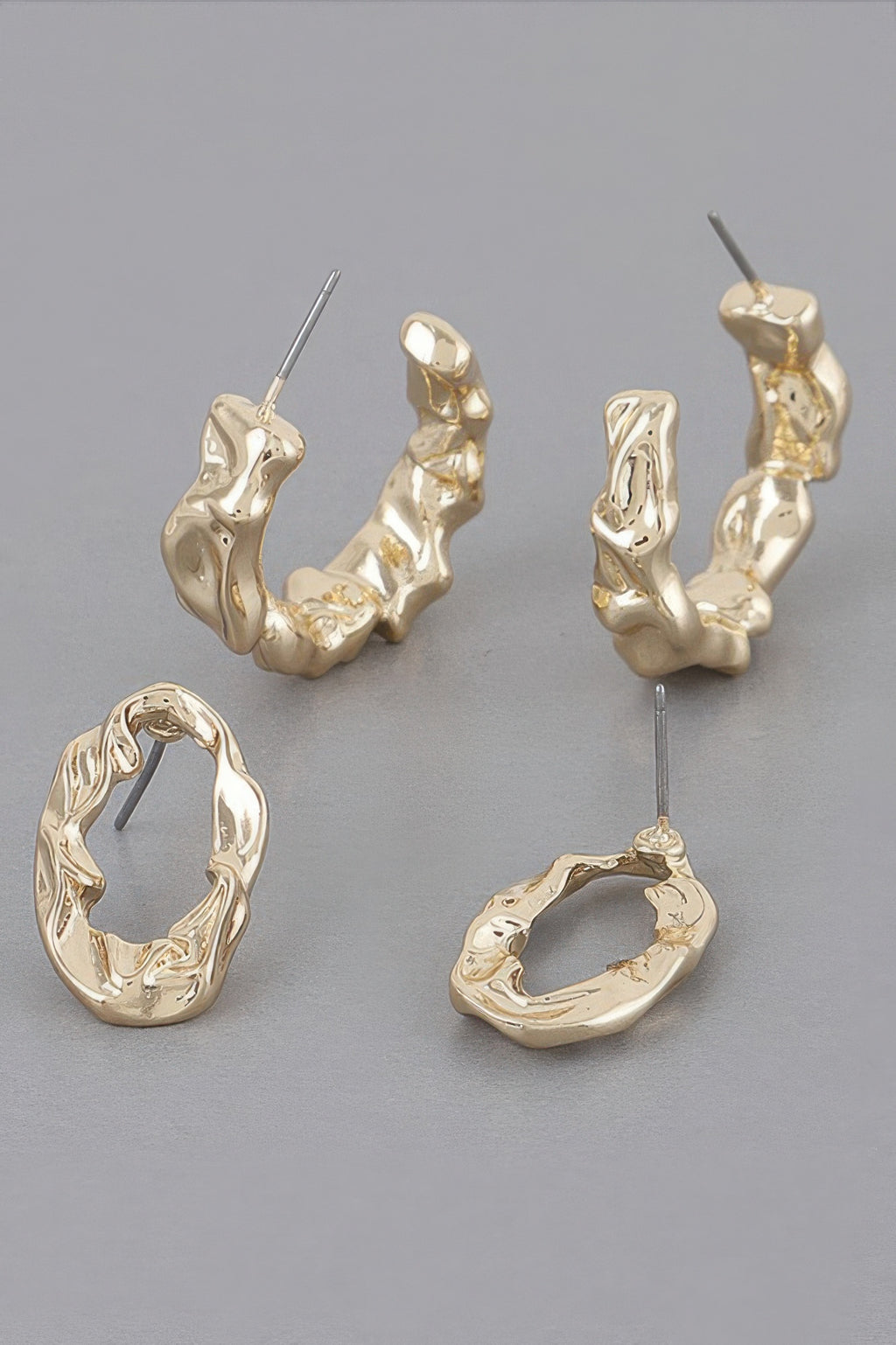Mini textured latch hoop earrings set, gold-tone, varied shapes