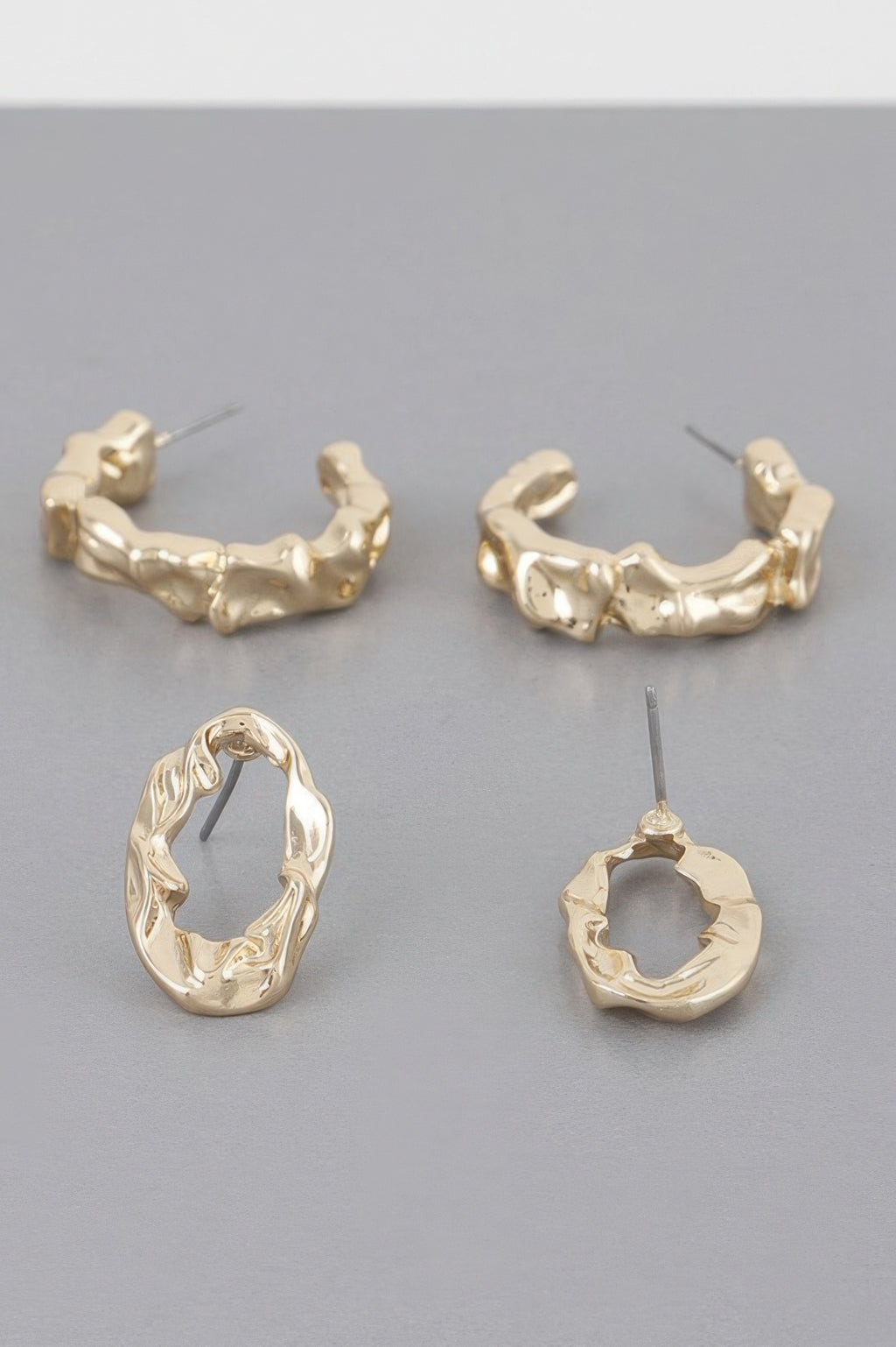 Mini textured latch hoop earrings set, gold-tone, mix of hoops and latch drops