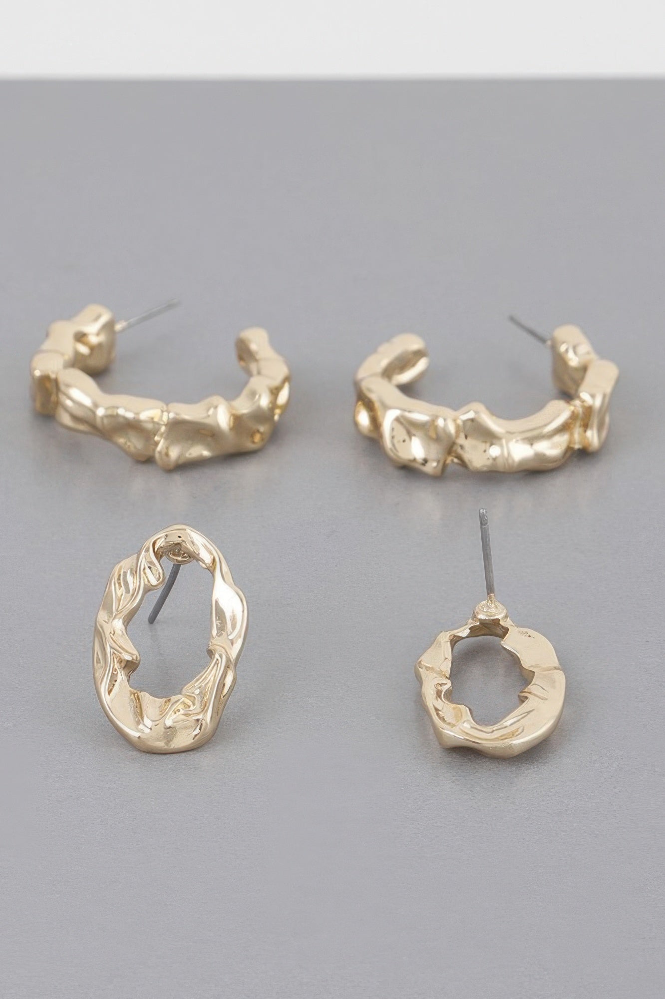 Mini textured latch hoop earrings set, gold-tone, mix of hoops and latch drops