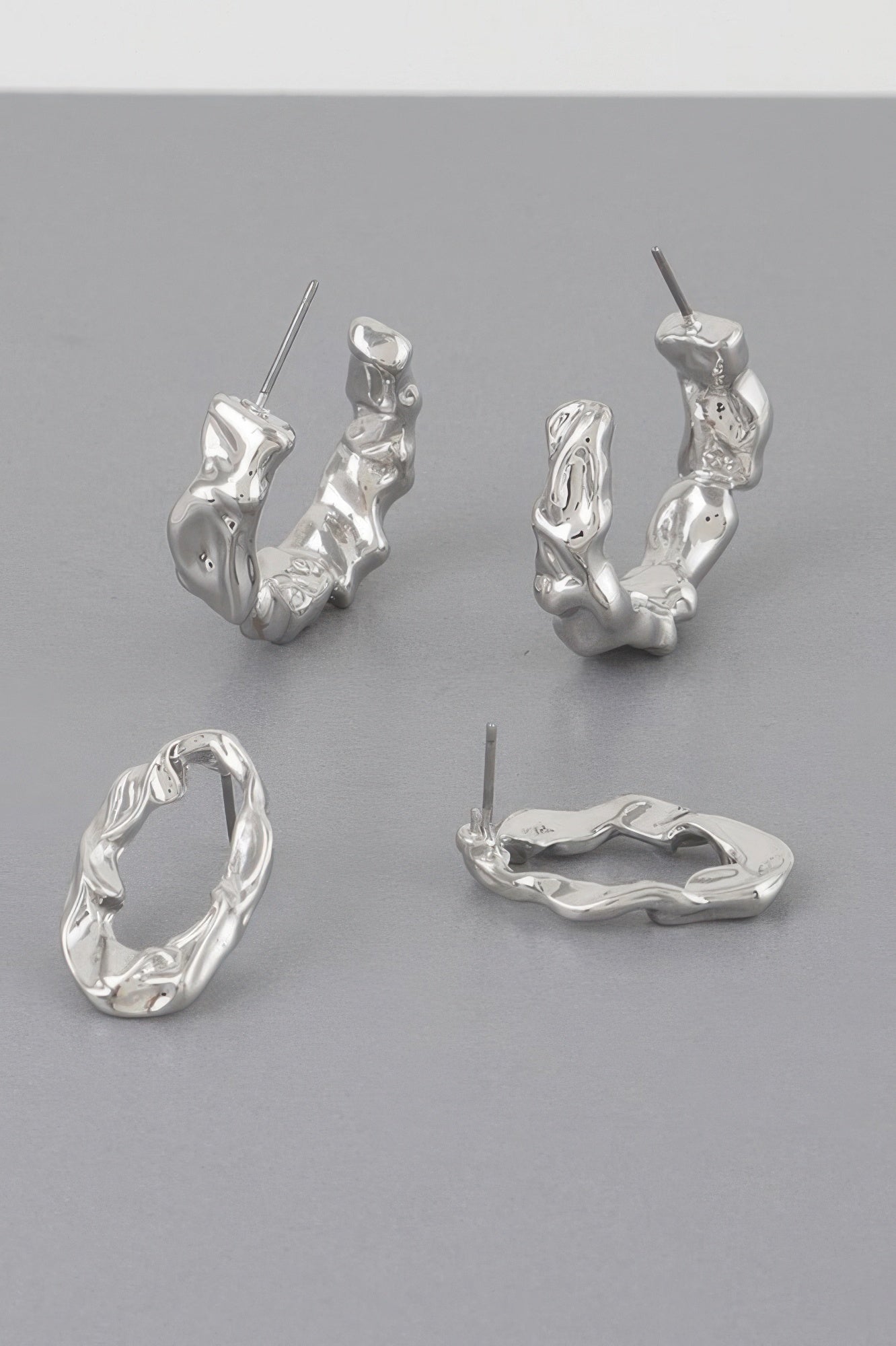 Mini textured latch hoop earrings set, silver-tone, textured hoops with latch backs