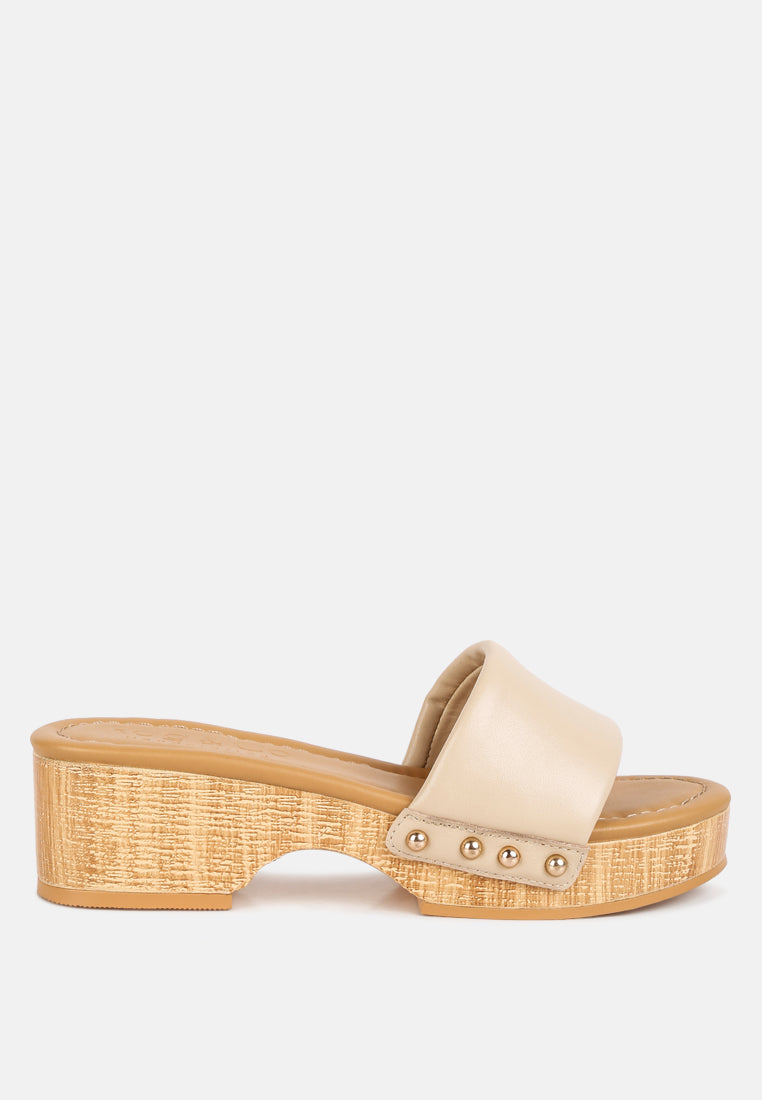 Minny Textured Heel Leather Slip On Sandals - Tigbul's Variety Fashion Shop