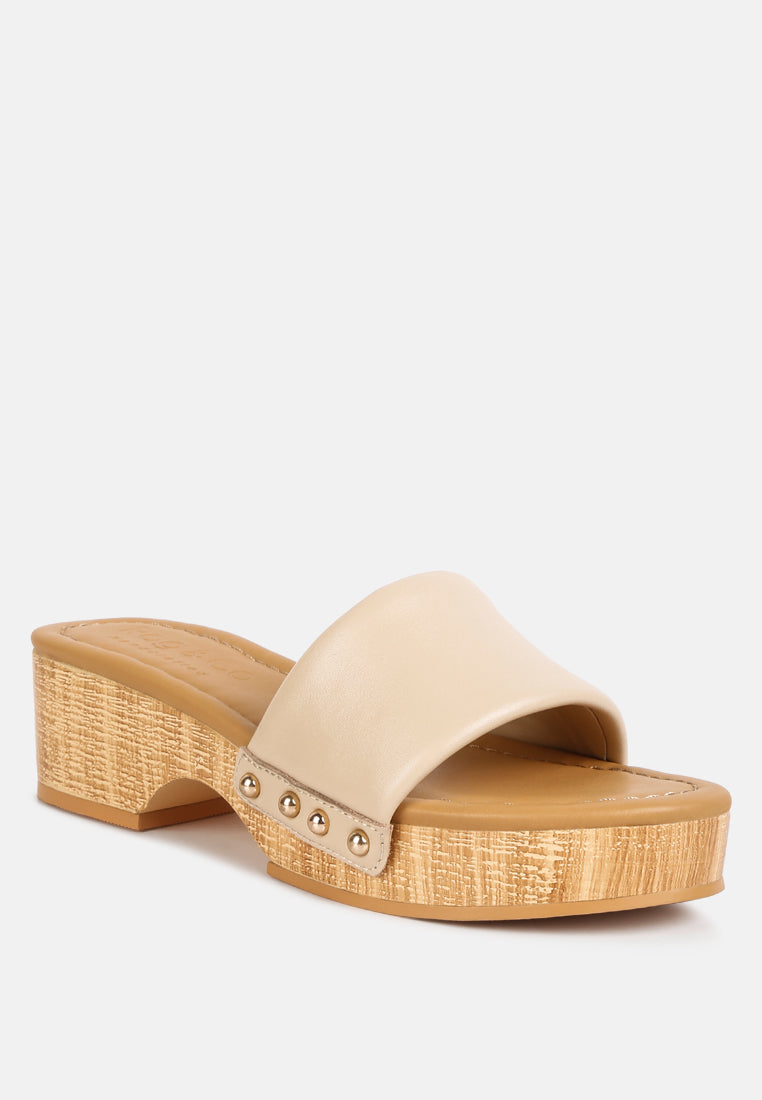 Minny Textured Heel Leather Slip On Sandals - Tigbul's Variety Fashion Shop
