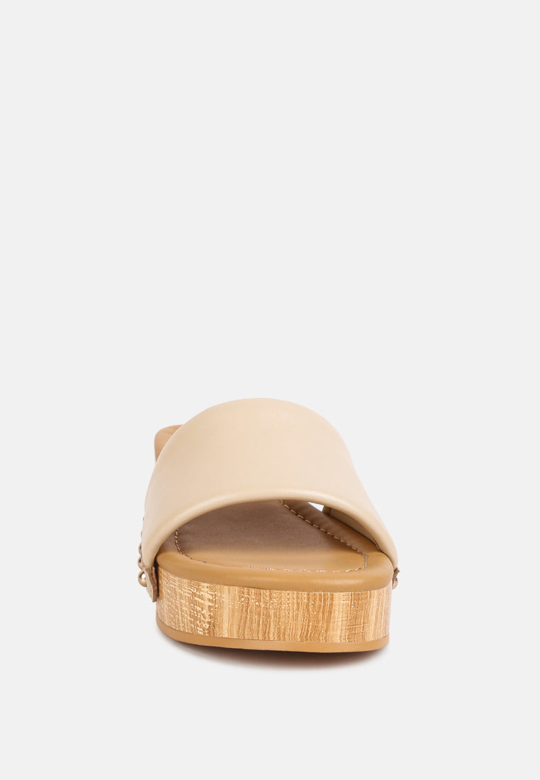 Minny Textured Heel Leather Slip On Sandals - Tigbul's Variety Fashion Shop